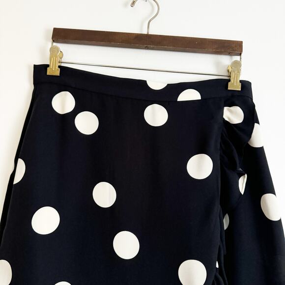 MODCLOTH It's A Wrap Ruffled A Line Skirt Polka Dot Black White 12 - Picture 6 of 12